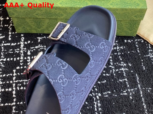 Gucci Mens Slide Sandal in Blue GG Suede 816380 Replica