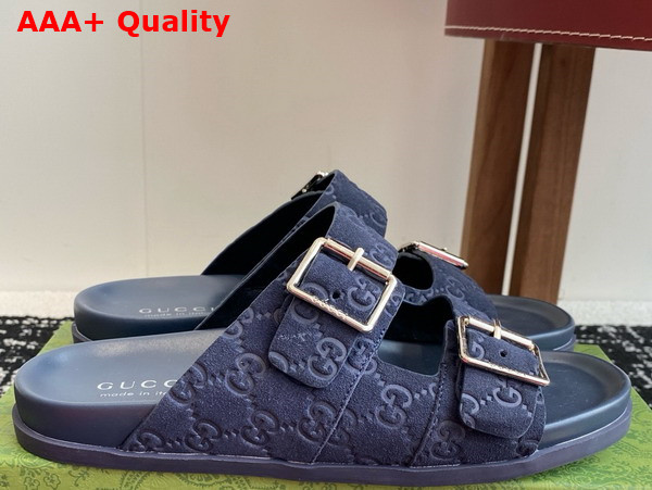 Gucci Mens Slide Sandal in Blue GG Suede 816380 Replica