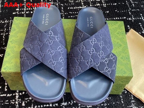 Gucci Mens Slide Sandal in Blue GG Suede 834940 Replica