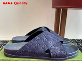 Gucci Mens Slide Sandal in Blue GG Suede 834940 Replica