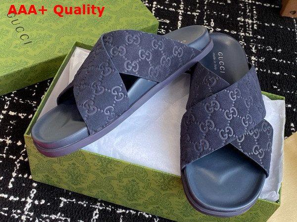 Gucci Mens Slide Sandal in Blue GG Suede 834940 Replica