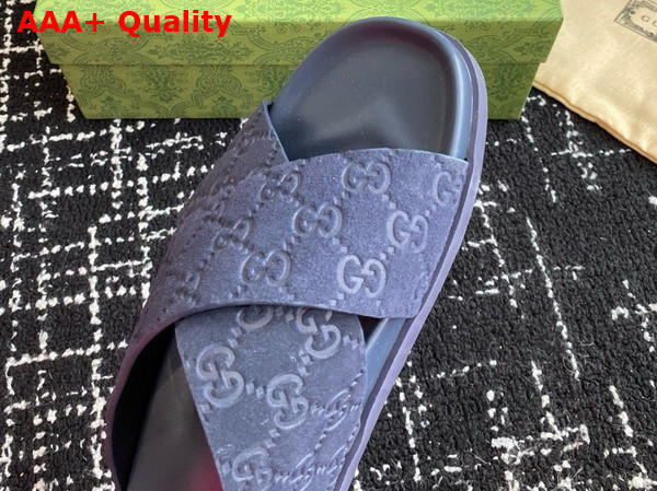 Gucci Mens Slide Sandal in Blue GG Suede 834940 Replica