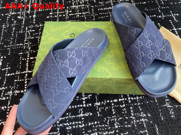 Gucci Mens Slide Sandal in Blue GG Suede 834940 Replica