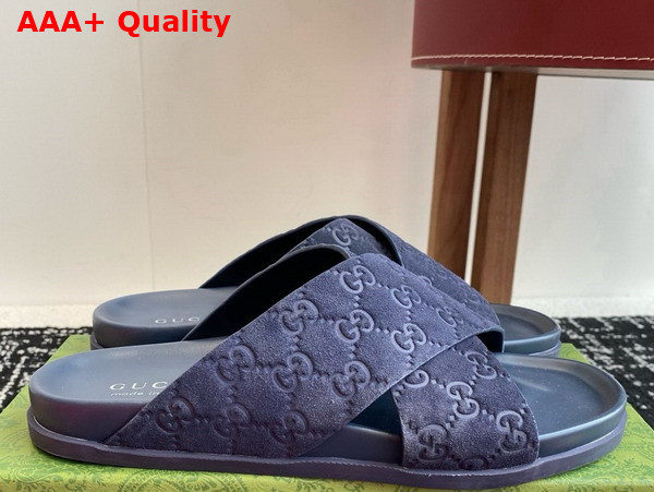 Gucci Mens Slide Sandal in Blue GG Suede 834940 Replica