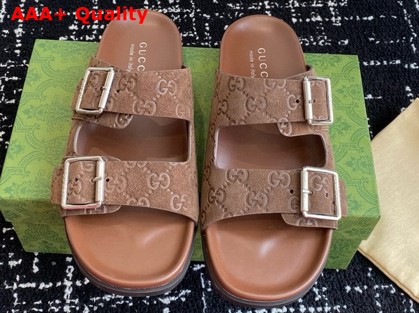 Gucci Mens Slide Sandal in Brown GG Suede 816380 Replica