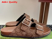 Gucci Mens Slide Sandal in Brown GG Suede 816380 Replica
