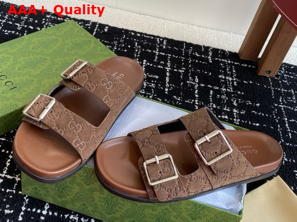 Gucci Mens Slide Sandal in Brown GG Suede 816380 Replica