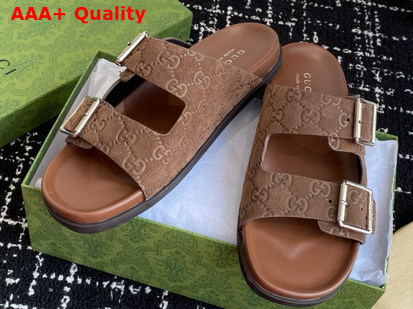 Gucci Mens Slide Sandal in Brown GG Suede 816380 Replica