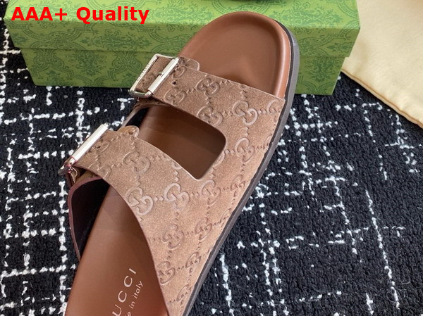 Gucci Mens Slide Sandal in Brown GG Suede 816380 Replica