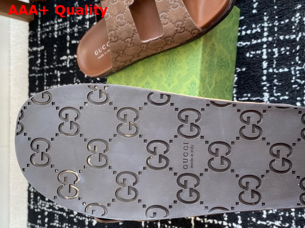 Gucci Mens Slide Sandal in Brown GG Suede 816380 Replica