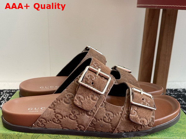Gucci Mens Slide Sandal in Brown GG Suede 816380 Replica