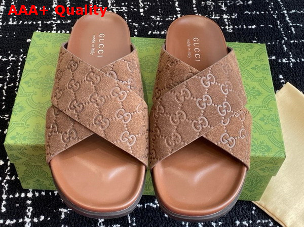 Gucci Mens Slide Sandal in Brown GG Suede 834940 Replica