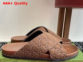 Gucci Mens Slide Sandal in Brown GG Suede 834940 Replica