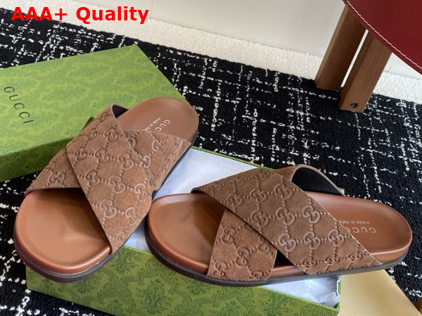 Gucci Mens Slide Sandal in Brown GG Suede 834940 Replica