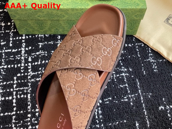 Gucci Mens Slide Sandal in Brown GG Suede 834940 Replica