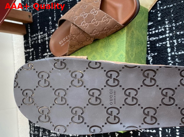 Gucci Mens Slide Sandal in Brown GG Suede 834940 Replica