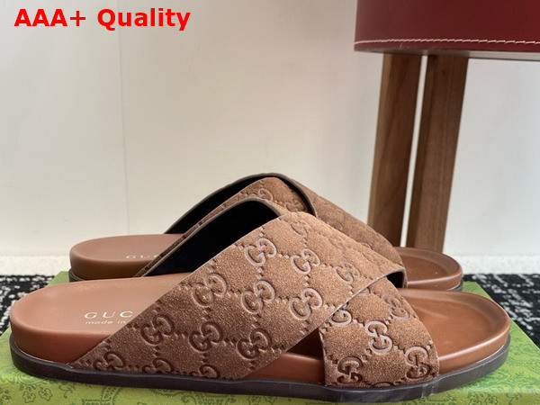 Gucci Mens Slide Sandal in Brown GG Suede 834940 Replica