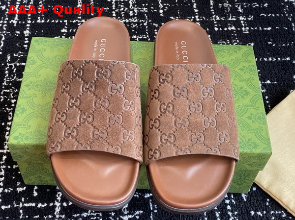 Gucci Mens Slide Sandal in Brown GG Suede 834941 Replica