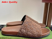Gucci Mens Slide Sandal in Brown GG Suede 834941 Replica