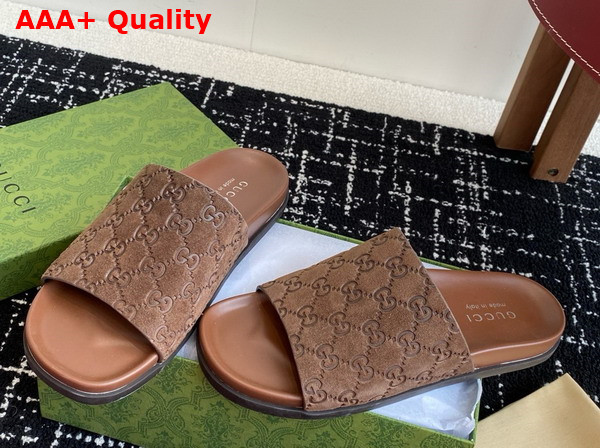 Gucci Mens Slide Sandal in Brown GG Suede 834941 Replica