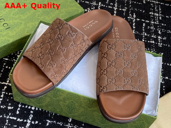 Gucci Mens Slide Sandal in Brown GG Suede 834941 Replica