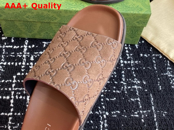 Gucci Mens Slide Sandal in Brown GG Suede 834941 Replica