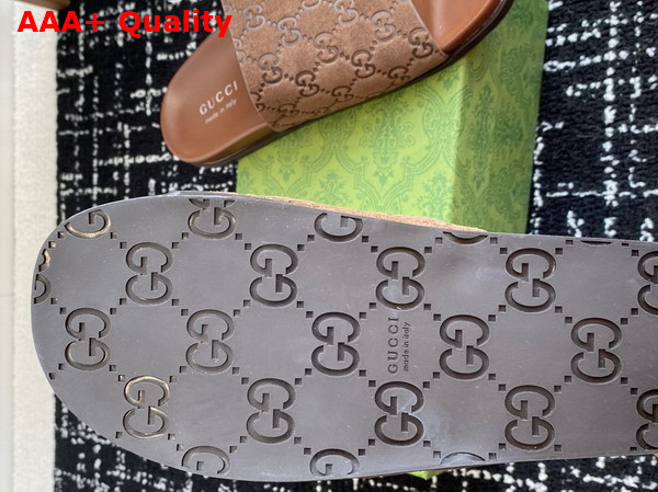 Gucci Mens Slide Sandal in Brown GG Suede 834941 Replica