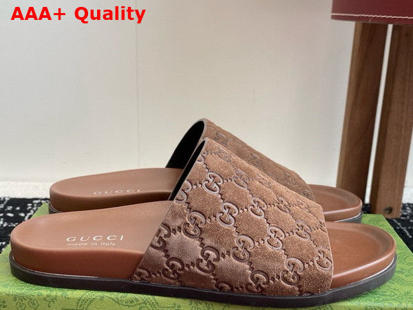 Gucci Mens Slide Sandal in Brown GG Suede 834941 Replica