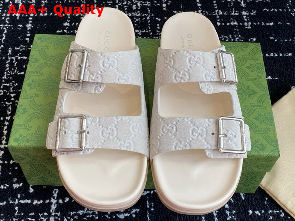 Gucci Mens Slide Sandal in Oatmeal GG Suede 816380 Replica