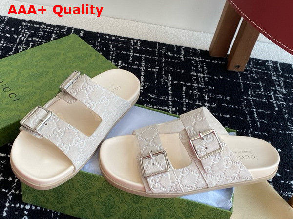 Gucci Mens Slide Sandal in Oatmeal GG Suede 816380 Replica