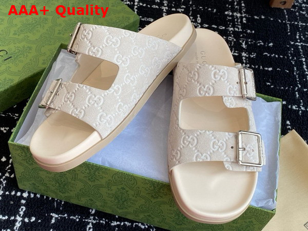 Gucci Mens Slide Sandal in Oatmeal GG Suede 816380 Replica