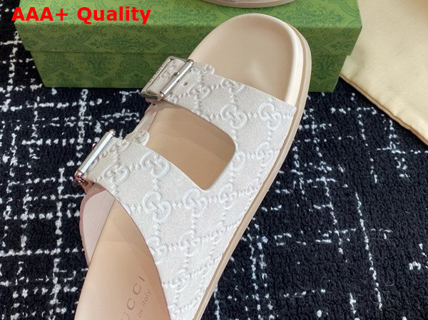 Gucci Mens Slide Sandal in Oatmeal GG Suede 816380 Replica