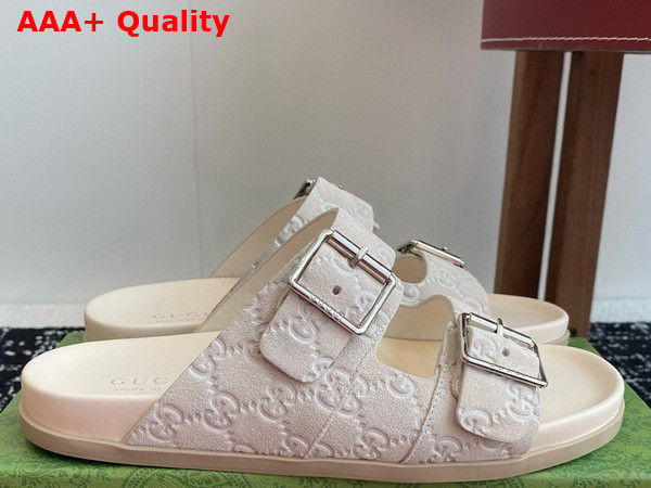 Gucci Mens Slide Sandal in Oatmeal GG Suede 816380 Replica