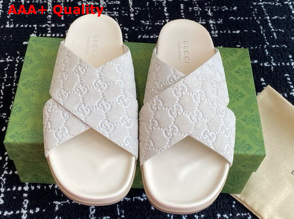 Gucci Mens Slide Sandal in Oatmeal GG Suede 834940 Replica
