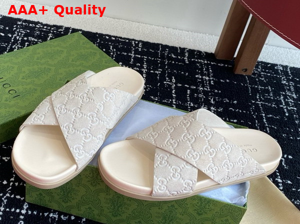 Gucci Mens Slide Sandal in Oatmeal GG Suede 834940 Replica