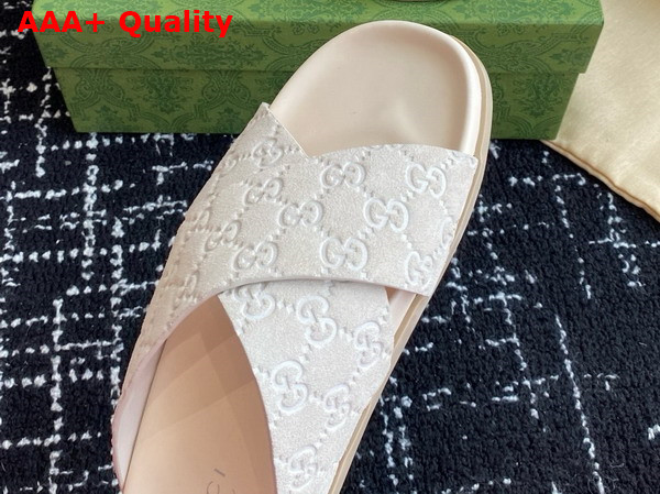 Gucci Mens Slide Sandal in Oatmeal GG Suede 834940 Replica