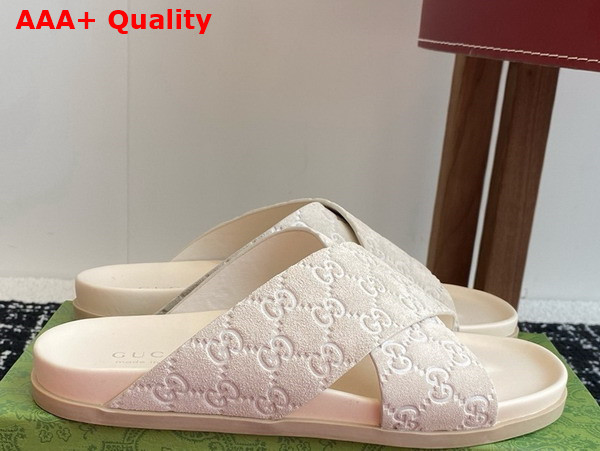 Gucci Mens Slide Sandal in Oatmeal GG Suede 834940 Replica