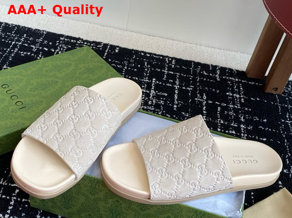 Gucci Mens Slide Sandal in Oatmeal GG Suede 834941 Replica