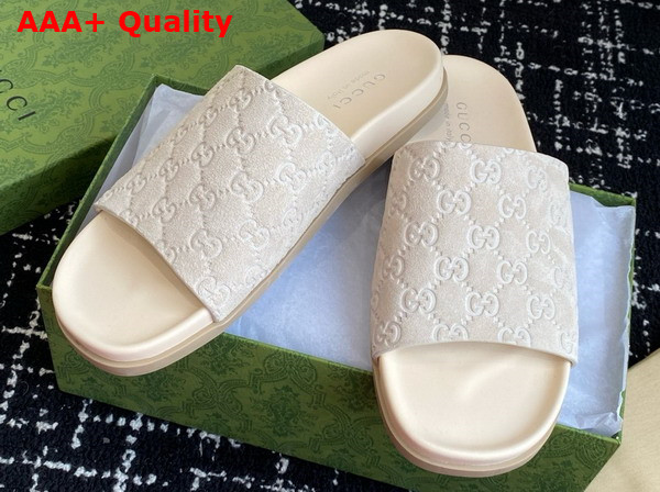 Gucci Mens Slide Sandal in Oatmeal GG Suede 834941 Replica