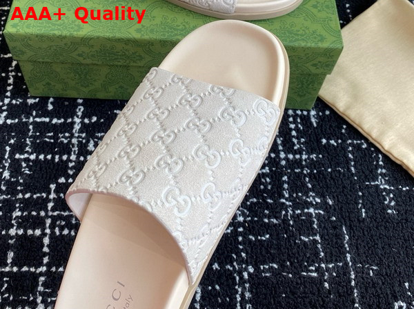 Gucci Mens Slide Sandal in Oatmeal GG Suede 834941 Replica