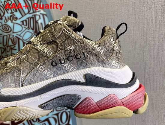 Gucci Mens The Hacker Project Triple S Sneaker Beige and Ebony GG Supreme Canvas with Balenciaga Print 681066 Replica