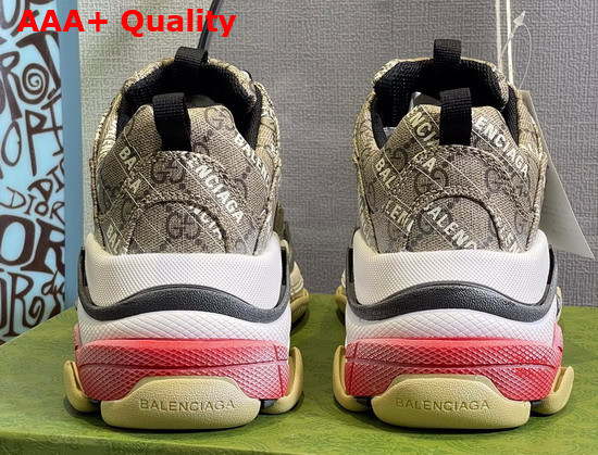 Gucci Mens The Hacker Project Triple S Sneaker Beige and Ebony GG Supreme Canvas with Balenciaga Print 681066 Replica