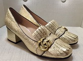 Gucci Metallic Mid Heel Pump in Gold Metallic Laminate Leather 408208