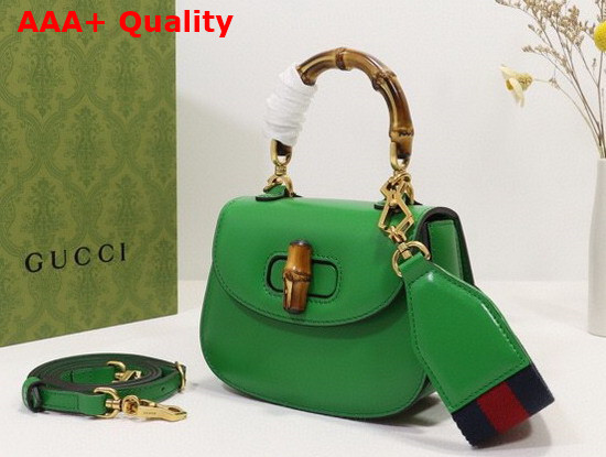 Gucci Mini Top Handle Bag with Bamboo Green Leather 686864 Replica