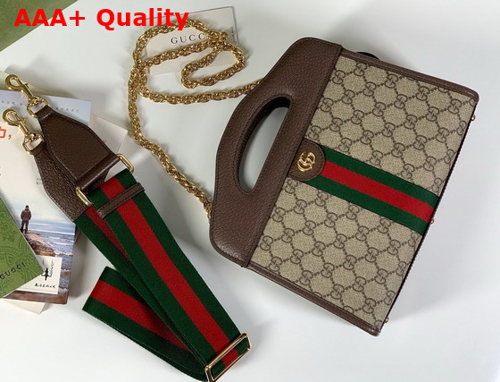 Gucci Ophidia Small Tote with Web Beige and Ebony GG Supreme Canvas 693724 Replica