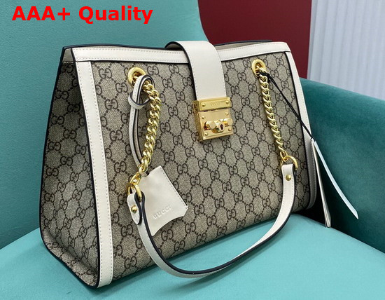 Gucci Padlock GG Medium Shoulder Bag Beige Ebony GG Supreme Canvas with White Leather Detail 479197 Replica
