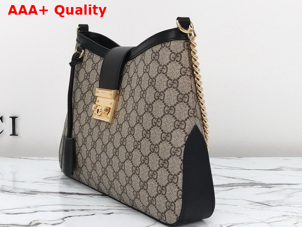 Gucci Padlock GG Medium Shoulder Bag in Beige and Ebony GG Supreme Canvas with Black Leather Trim 795113 Replica