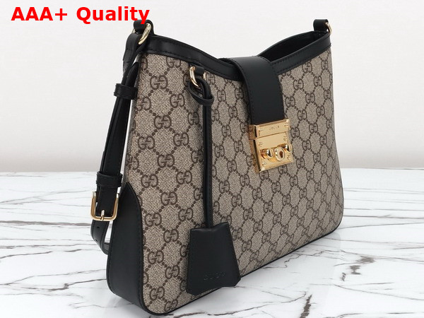 Gucci Padlock GG Medium Shoulder Bag in Beige and Ebony GG Supreme Canvas with Black Leather Trim 795113 Replica
