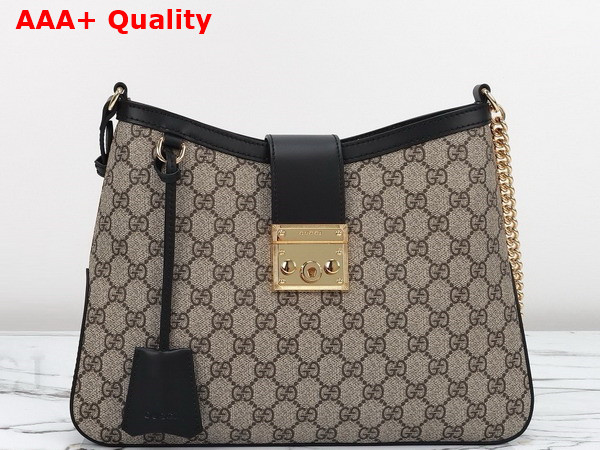 Gucci Padlock GG Medium Shoulder Bag in Beige and Ebony GG Supreme Canvas with Black Leather Trim 795113 Replica