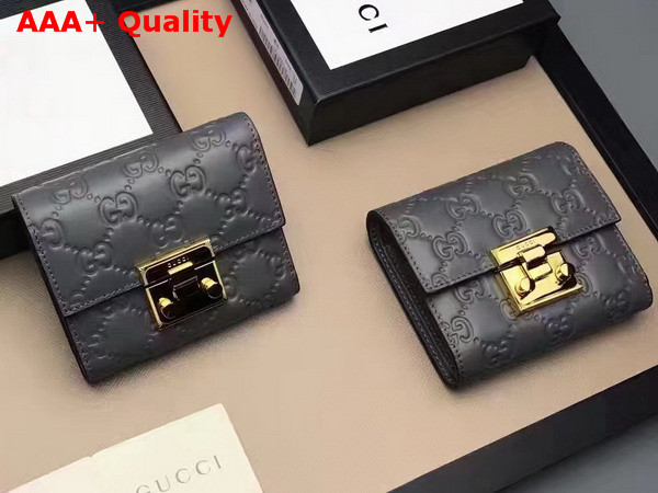 Gucci Padlock Signature Leather French Flap Wallet in Grey Replica